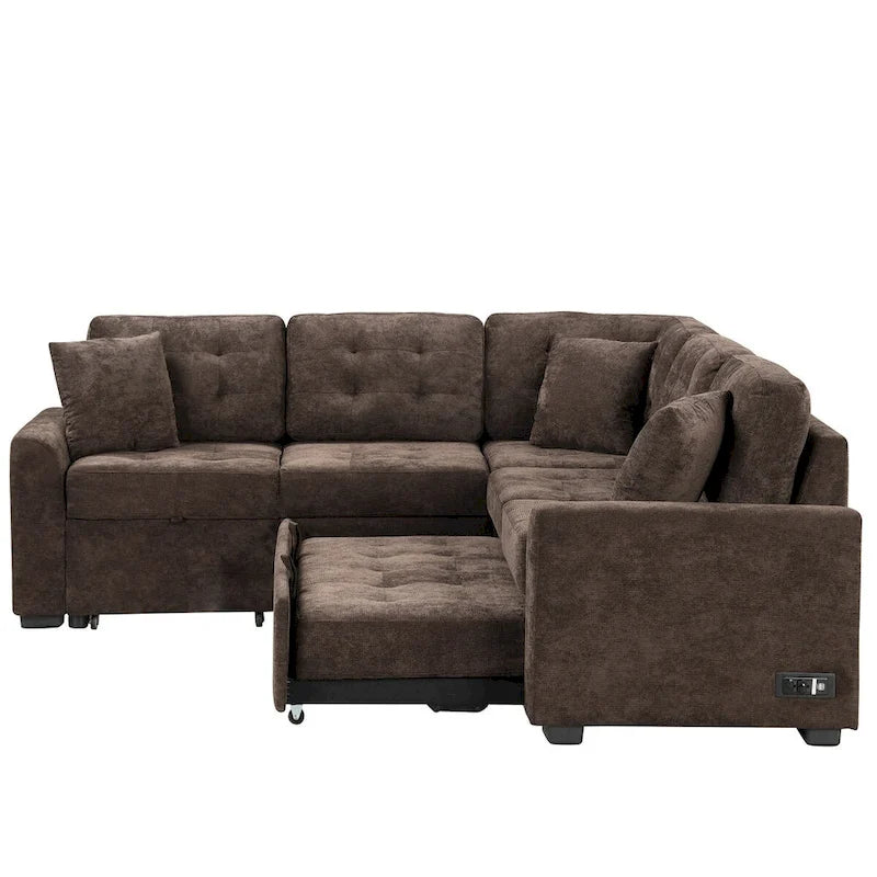82.6-inch L-shaped Pull-out Sleeper Sofa with Wheels, USB Ports, Power Sockets - 82.6 W x 82.6 D x 33 H