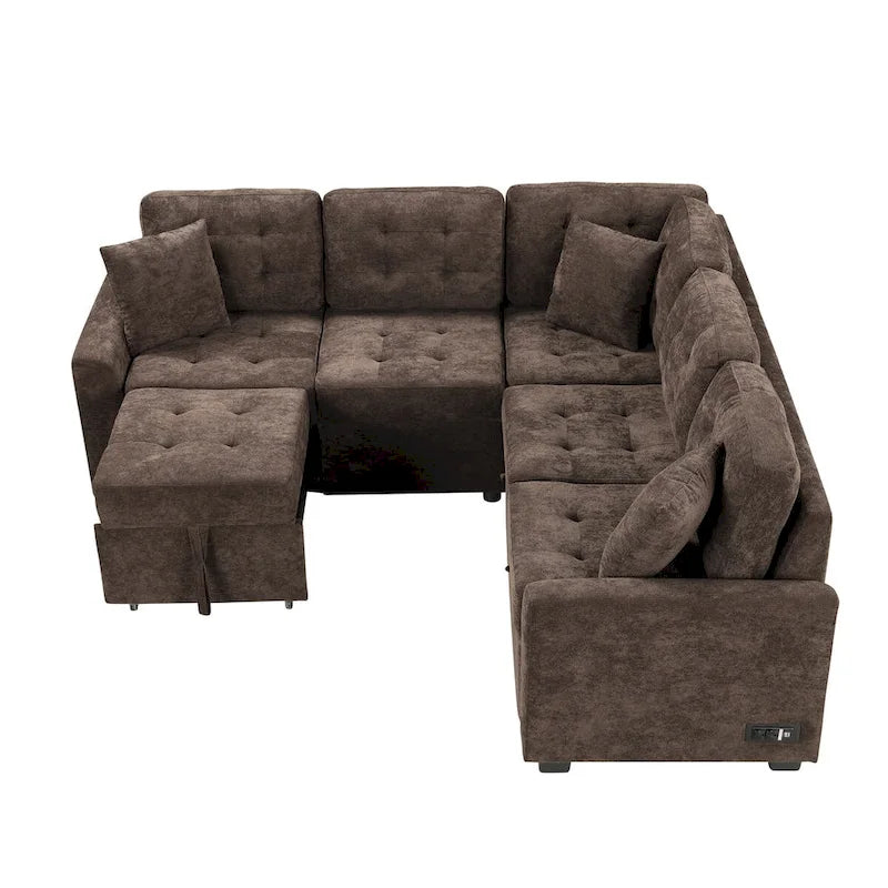 82.6-inch L-shaped Pull-out Sleeper Sofa with Wheels, USB Ports, Power Sockets - 82.6 W x 82.6 D x 33 H