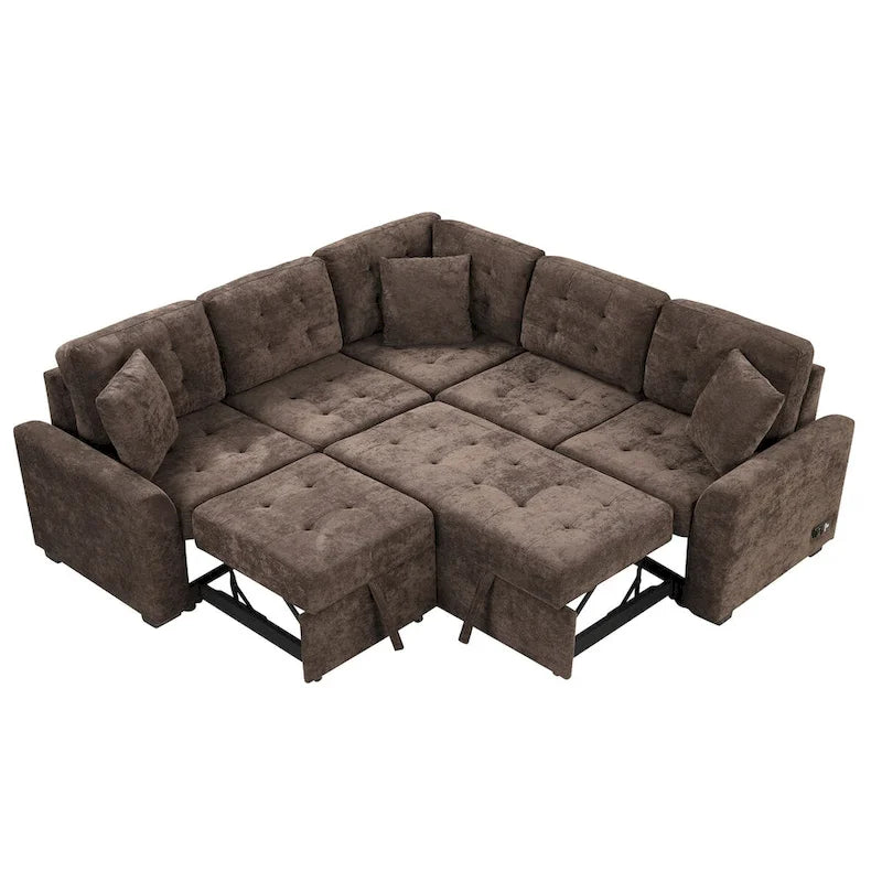 82.6-inch L-shaped Pull-out Sleeper Sofa with Wheels, USB Ports, Power Sockets - 82.6 W x 82.6 D x 33 H