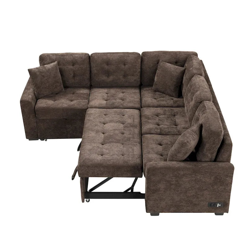 82.6-inch L-shaped Pull-out Sleeper Sofa with Wheels, USB Ports, Power Sockets - 82.6 W x 82.6 D x 33 H