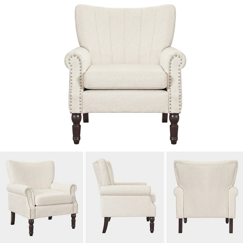 COZYMAN Modern Armchair Solid Wood Upholstered Fabric/Faux Leather Set of 2 Accent Chairs for Living Room