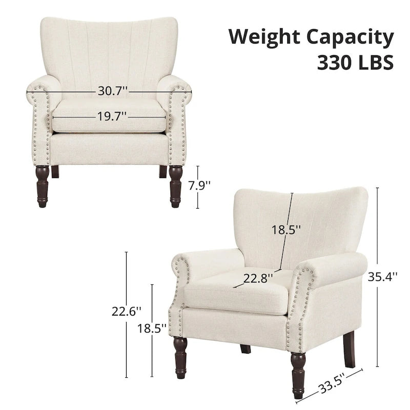 COZYMAN Modern Armchair Solid Wood Upholstered Fabric/Faux Leather Set of 2 Accent Chairs for Living Room