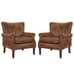 COZYMAN Modern Armchair Solid Wood Upholstered Fabric/Faux Leather Set of 2 Accent Chairs for Living Room