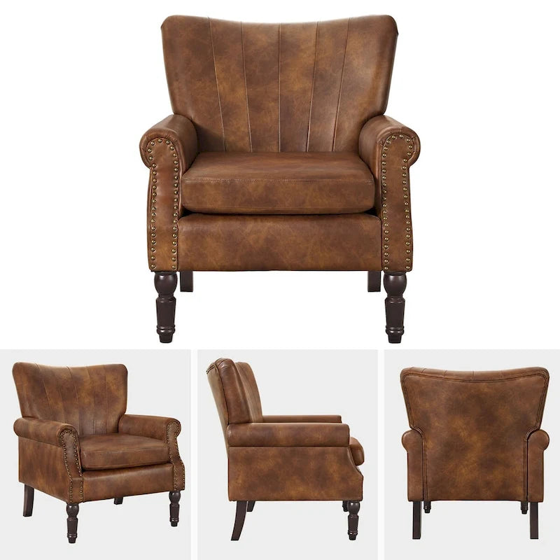 COZYMAN Modern Armchair Solid Wood Upholstered Fabric/Faux Leather Set of 2 Accent Chairs for Living Room