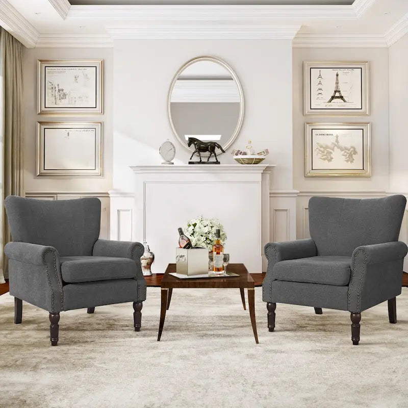 COZYMAN Modern Armchair Solid Wood Upholstered Fabric/Faux Leather Set of 2 Accent Chairs for Living Room