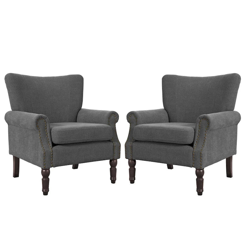 COZYMAN Modern Armchair Solid Wood Upholstered Fabric/Faux Leather Set of 2 Accent Chairs for Living Room