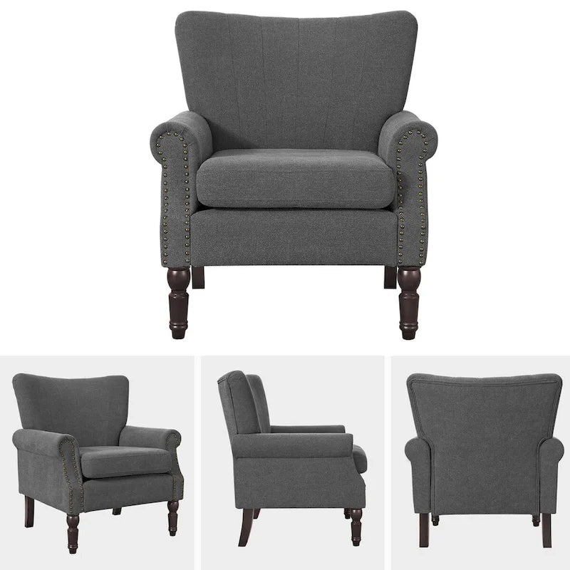 COZYMAN Modern Armchair Solid Wood Upholstered Fabric/Faux Leather Set of 2 Accent Chairs for Living Room