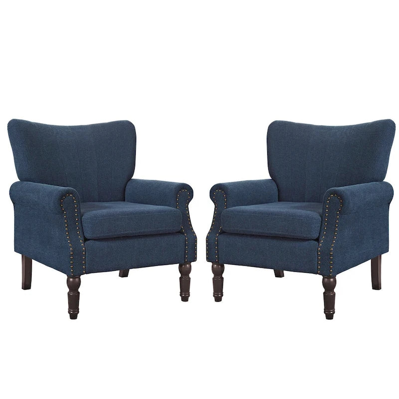 COZYMAN Modern Armchair Solid Wood Upholstered Fabric/Faux Leather Set of 2 Accent Chairs for Living Room