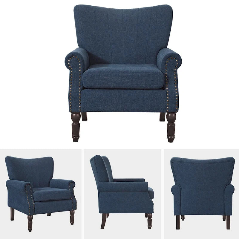 COZYMAN Modern Armchair Solid Wood Upholstered Fabric/Faux Leather Set of 2 Accent Chairs for Living Room