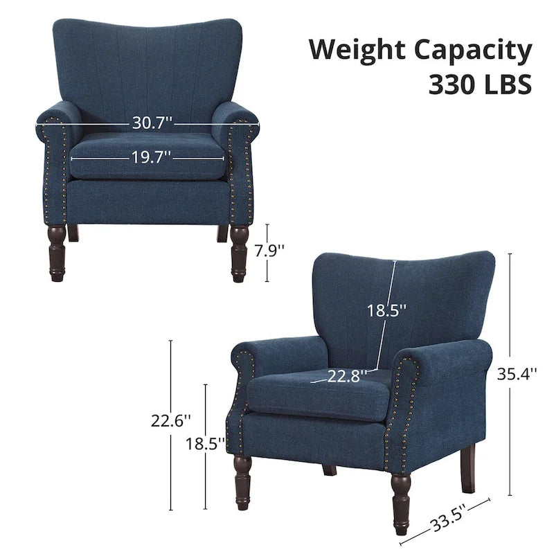 COZYMAN Modern Armchair Solid Wood Upholstered Fabric/Faux Leather Set of 2 Accent Chairs for Living Room