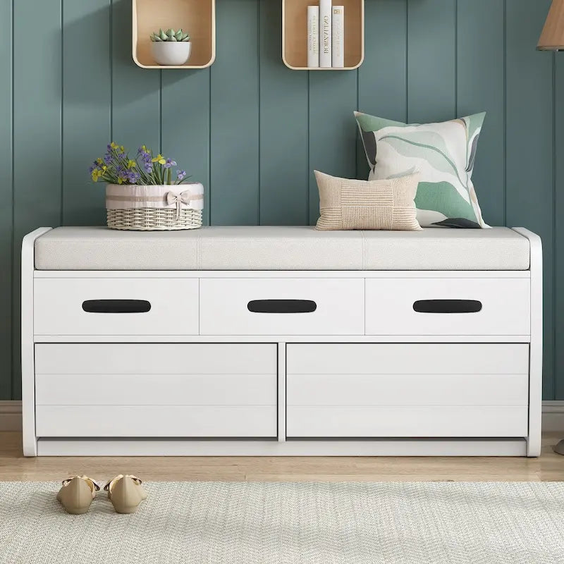 Nestfair Rustic Storage Bench with 2 Drawers, Hidden Storage Space, and 3 False Drawers at the Top