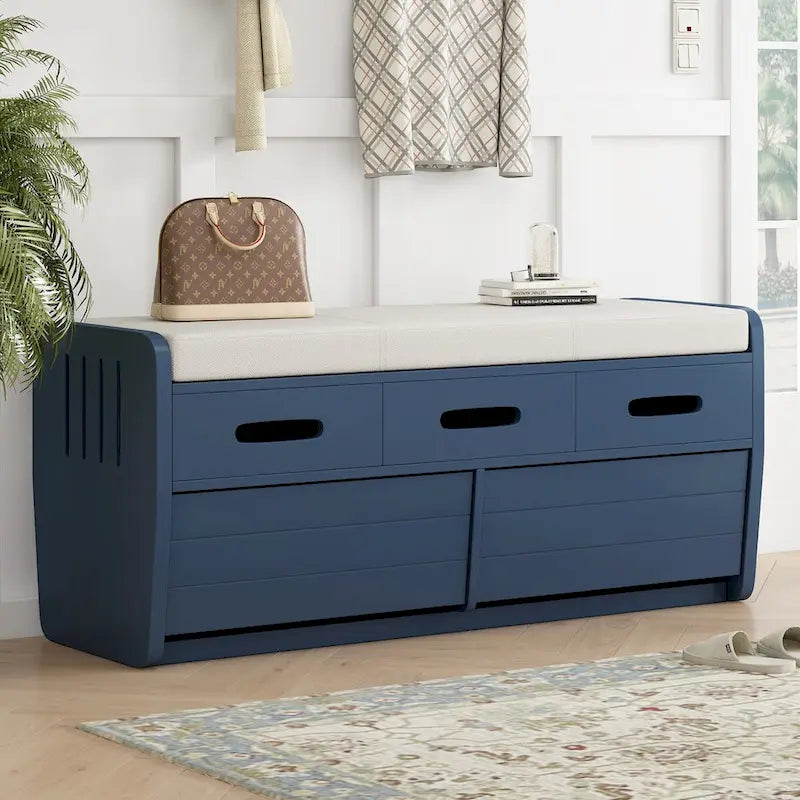 Nestfair Rustic Storage Bench with 2 Drawers, Hidden Storage Space, and 3 False Drawers at the Top