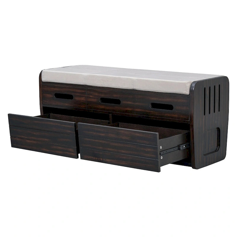 Nestfair Rustic Storage Bench with 2 Drawers, Hidden Storage Space, and 3 False Drawers at the Top
