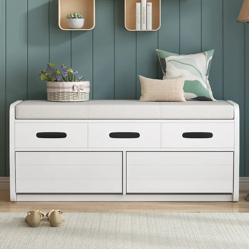 Nestfair Rustic Storage Bench with 2 Drawers, Hidden Storage Space, and 3 False Drawers at the Top