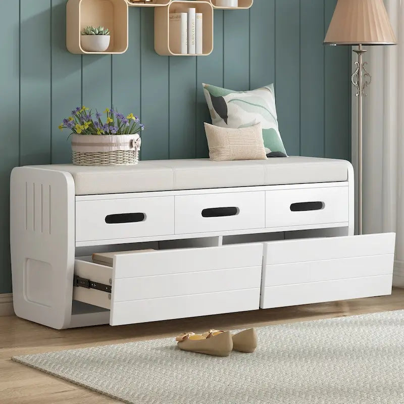 Nestfair Rustic Storage Bench with 2 Drawers, Hidden Storage Space, and 3 False Drawers at the Top