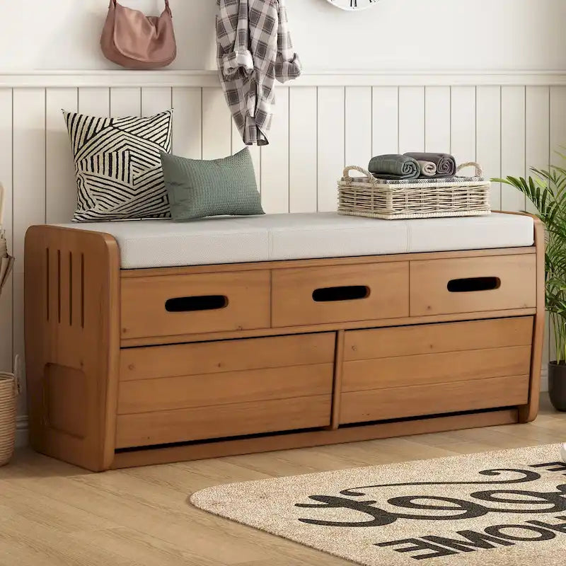 Nestfair Rustic Storage Bench with 2 Drawers, Hidden Storage Space, and 3 False Drawers at the Top