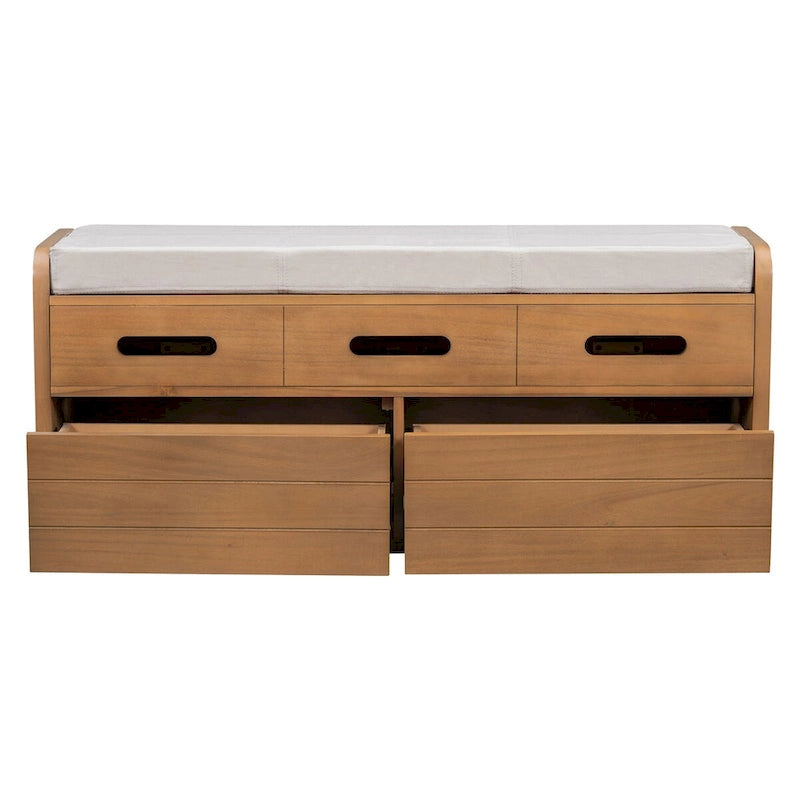 Nestfair Rustic Storage Bench with 2 Drawers, Hidden Storage Space, and 3 False Drawers at the Top