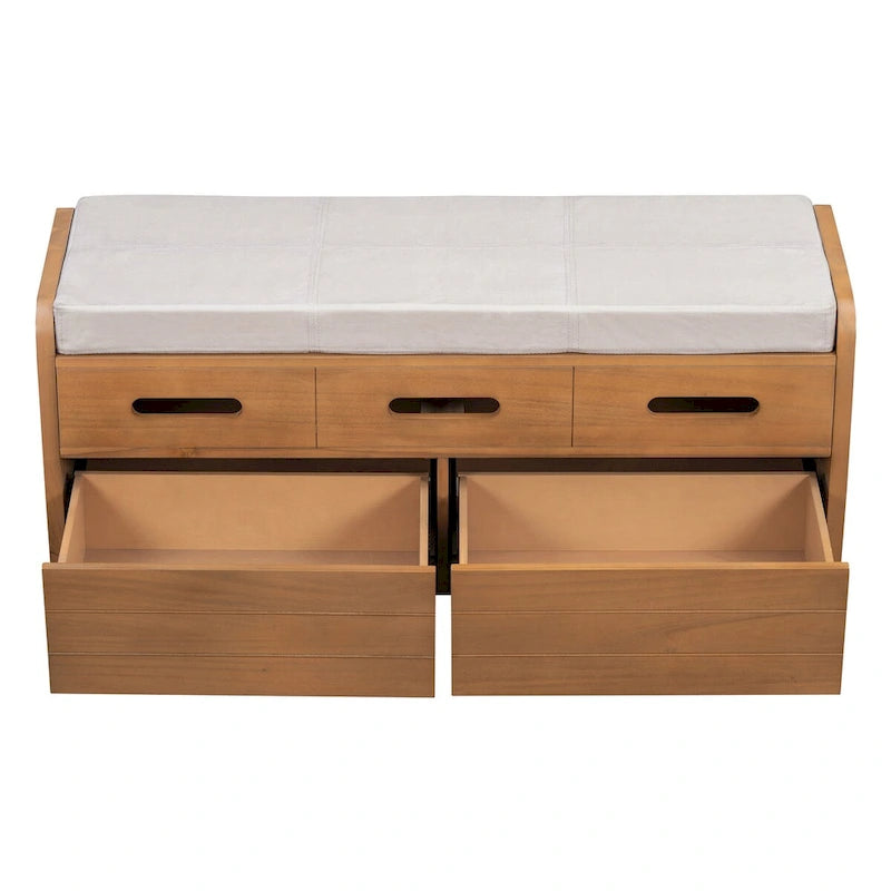 Nestfair Rustic Storage Bench with 2 Drawers, Hidden Storage Space, and 3 False Drawers at the Top
