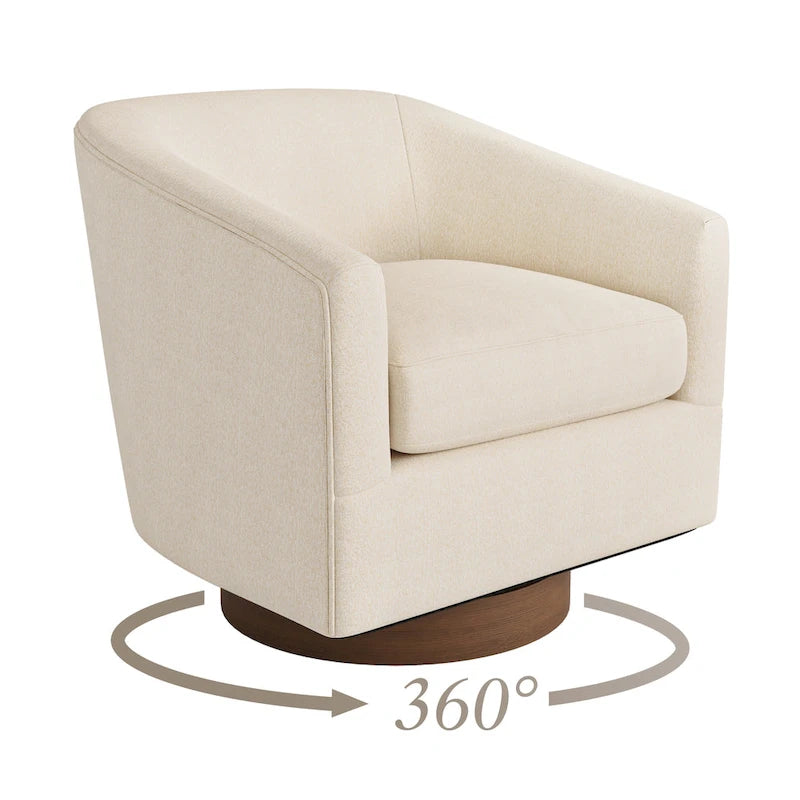 LUE BONA Modern Living Room Armchair Upholstered Wooden Barrel Swivel Accent Chair