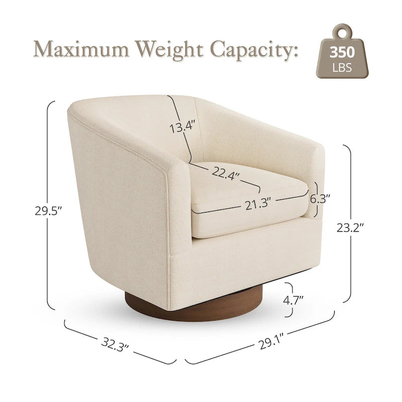LUE BONA Modern Living Room Armchair Upholstered Wooden Barrel Swivel Accent Chair