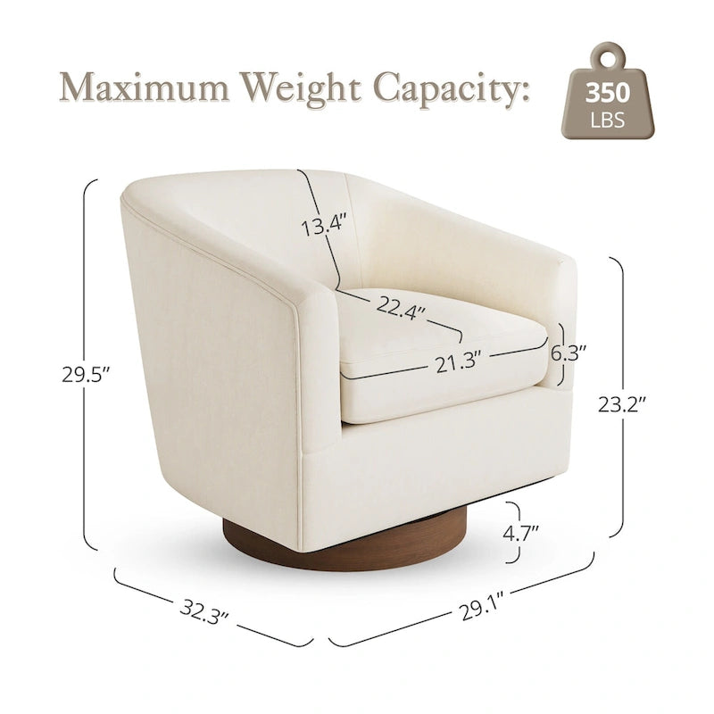 LUE BONA Modern Living Room Armchair Upholstered Wooden Barrel Swivel Accent Chair