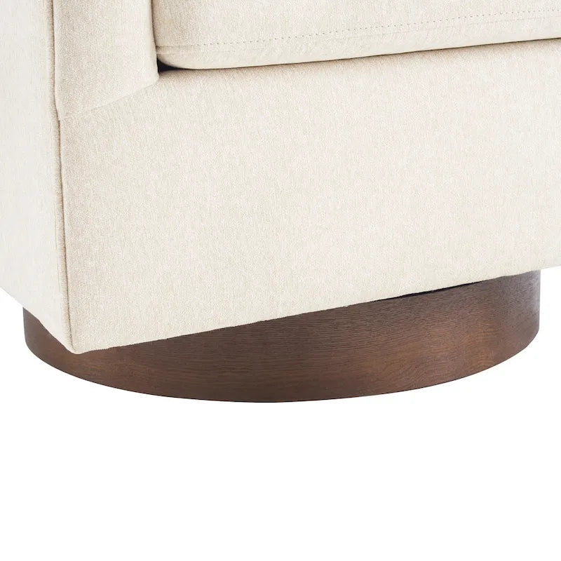 LUE BONA Modern Living Room Armchair Upholstered Wooden Barrel Swivel Accent Chair