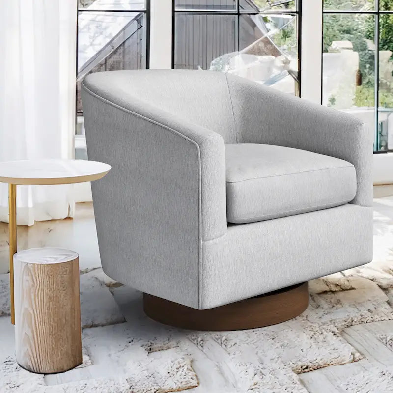 LUE BONA Modern Living Room Armchair Upholstered Wooden Barrel Swivel Accent Chair