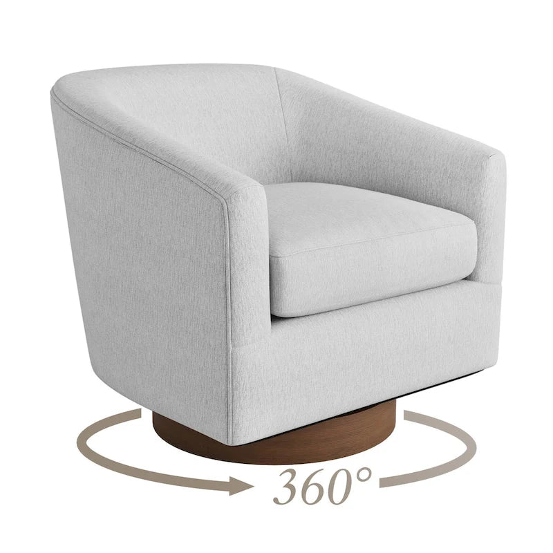 LUE BONA Modern Living Room Armchair Upholstered Wooden Barrel Swivel Accent Chair