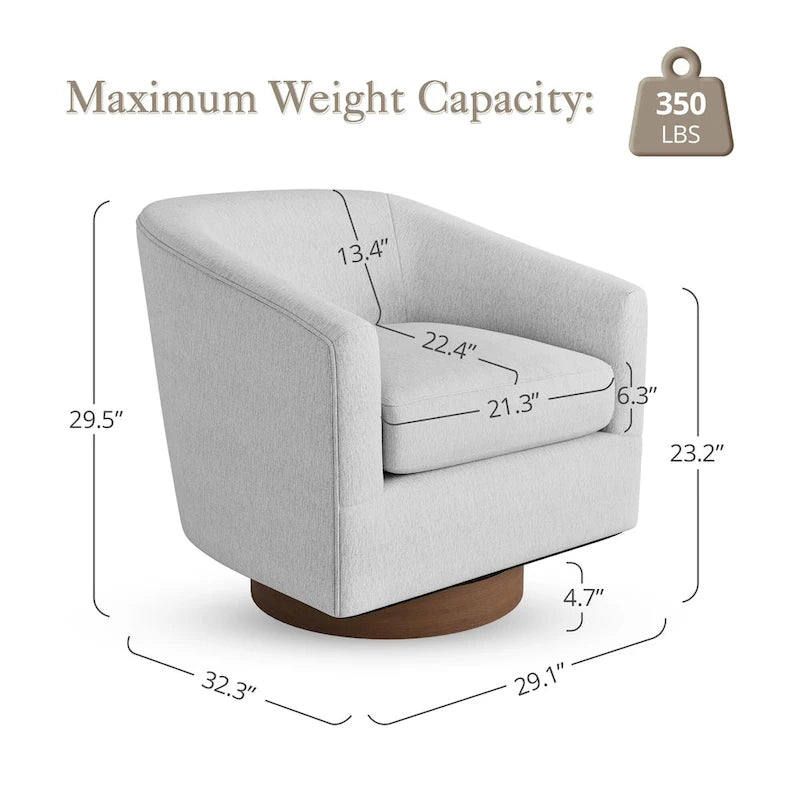LUE BONA Modern Living Room Armchair Upholstered Wooden Barrel Swivel Accent Chair