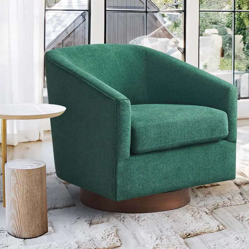 LUE BONA Modern Living Room Armchair Upholstered Wooden Barrel Swivel Accent Chair