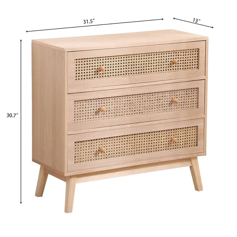 31.5 3-Drawers Rattan Storage Cabinet Rattan Drawer,for Bedroom,Living Room,Natural