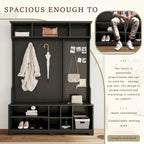 Hall Tree with Shoe Bench, Coat Rack ,Shoe Storage ,Storage Shelves and Pegboard, for Hallways, Halls and Bedrooms, Black
