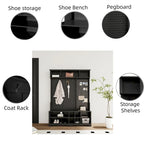 Hall Tree with Shoe Bench, Coat Rack ,Shoe Storage ,Storage Shelves and Pegboard, for Hallways, Halls and Bedrooms, Black