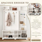 Hall Tree with Shoe Bench, Coat Rack ,Shoe Storage ,Storage Shelves and Pegboard, for Hallways, Halls and Bedrooms, Black