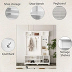 Hall Tree with Shoe Bench, Coat Rack ,Shoe Storage ,Storage Shelves and Pegboard, for Hallways, Halls and Bedrooms, Black