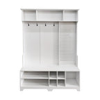 Hall Tree with Shoe Bench, Coat Rack ,Shoe Storage ,Storage Shelves and Pegboard, for Hallways, Halls and Bedrooms, Black
