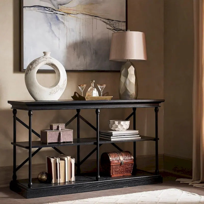 Barnstone Cornice Iron and Wood Entryway Console Table by iNSPIRE Q Artisan