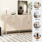 Storage Cabinet w/ 4 Rattan Door,Adjustable Shelves,Buffet Cabinet - 59.06Lx15.75Wx31.5H