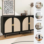 Storage Cabinet w/ 4 Rattan Door,Adjustable Shelves,Buffet Cabinet - 59.06Lx15.75Wx31.5H