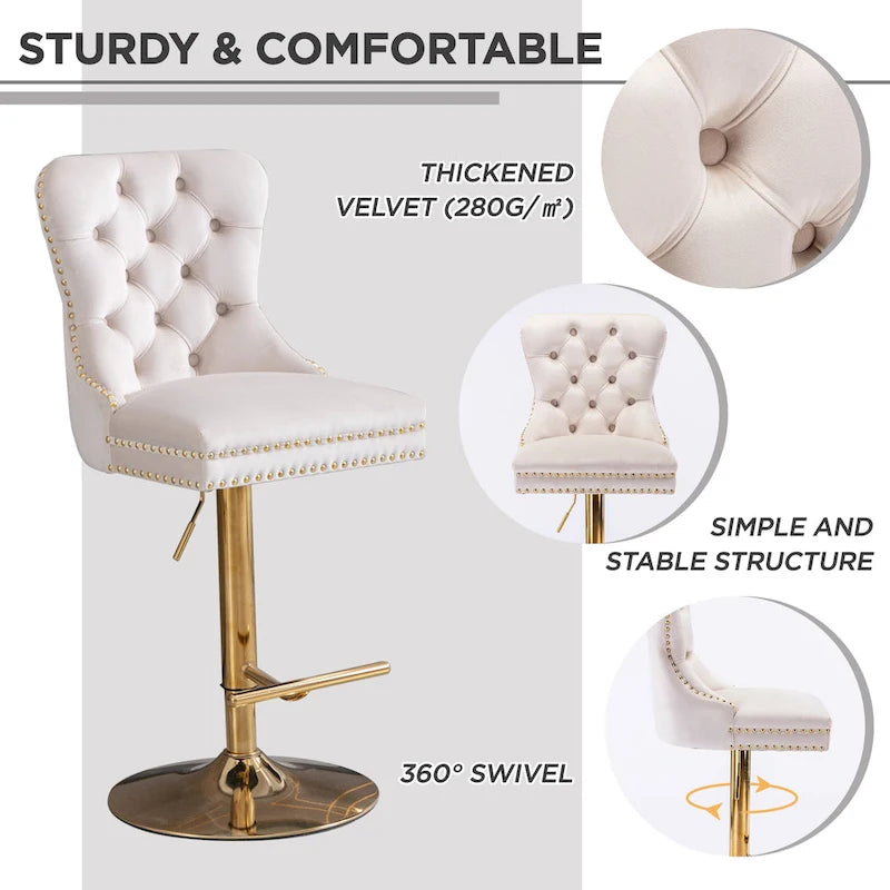 Modern Upholstered Adjusatble Thick Swivel Counter Barstools