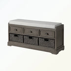 Wood Storage Bench with 3 Drawers and 3 Baskets