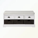 Wood Storage Bench with 3 Drawers and 3 Baskets