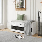 Wood Storage Bench with 3 Drawers and 3 Baskets