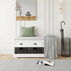 Wood Storage Bench with 3 Drawers and 3 Baskets