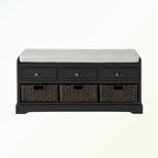 Wood Storage Bench with 3 Drawers and 3 Baskets