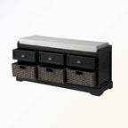 Wood Storage Bench with 3 Drawers and 3 Baskets
