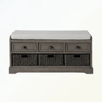 Wood Storage Bench with 3 Drawers and 3 Baskets