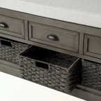 Wood Storage Bench with 3 Drawers and 3 Baskets