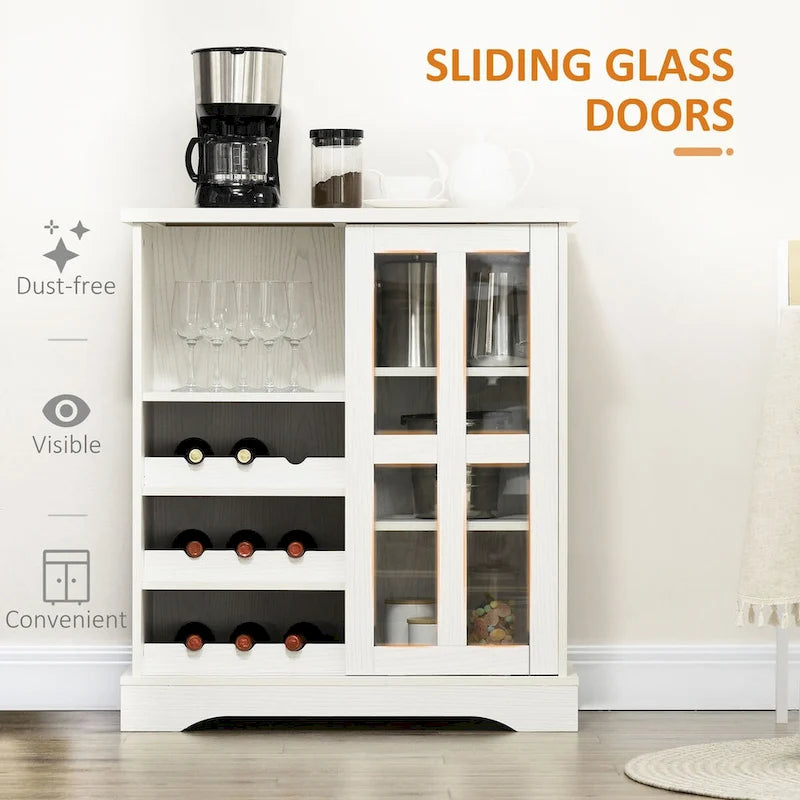 HOMCOM Modern Buffet Cabinet, Kitchen Sideboard with Wine Racks, Sliding Glass Door, Storage Shelves for Living Room