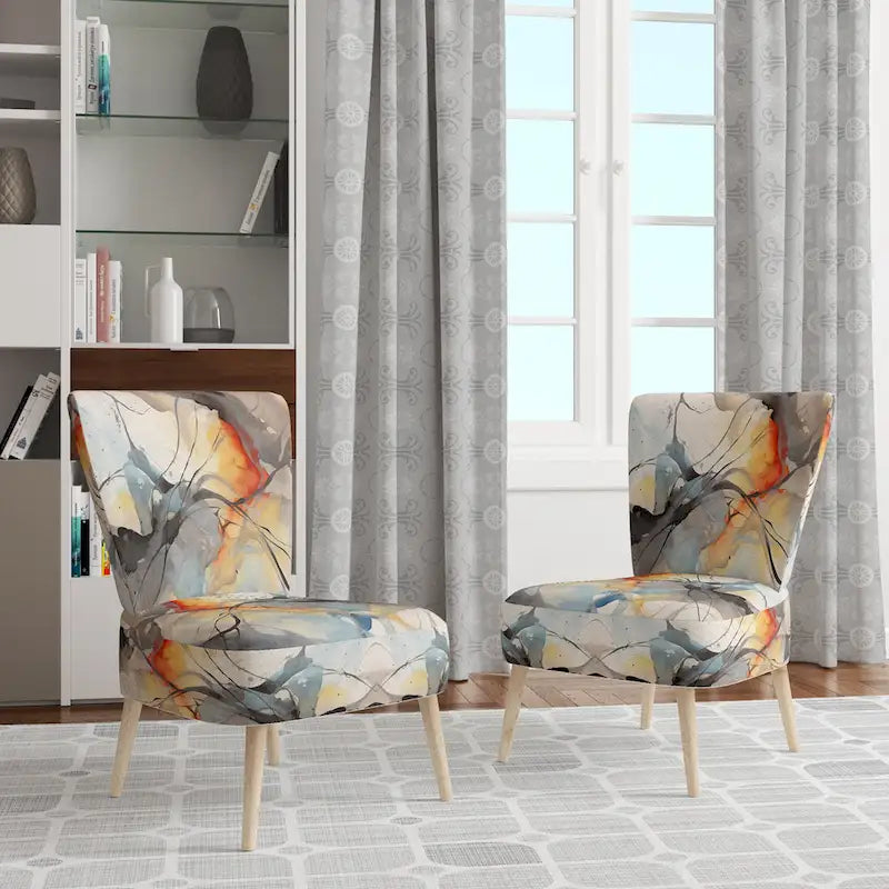 Designart  Marble Serenity Colorful Gray Watercolor Waves I  Upholstered Abstract Shapes Accent Chair and Modern Arm Chair